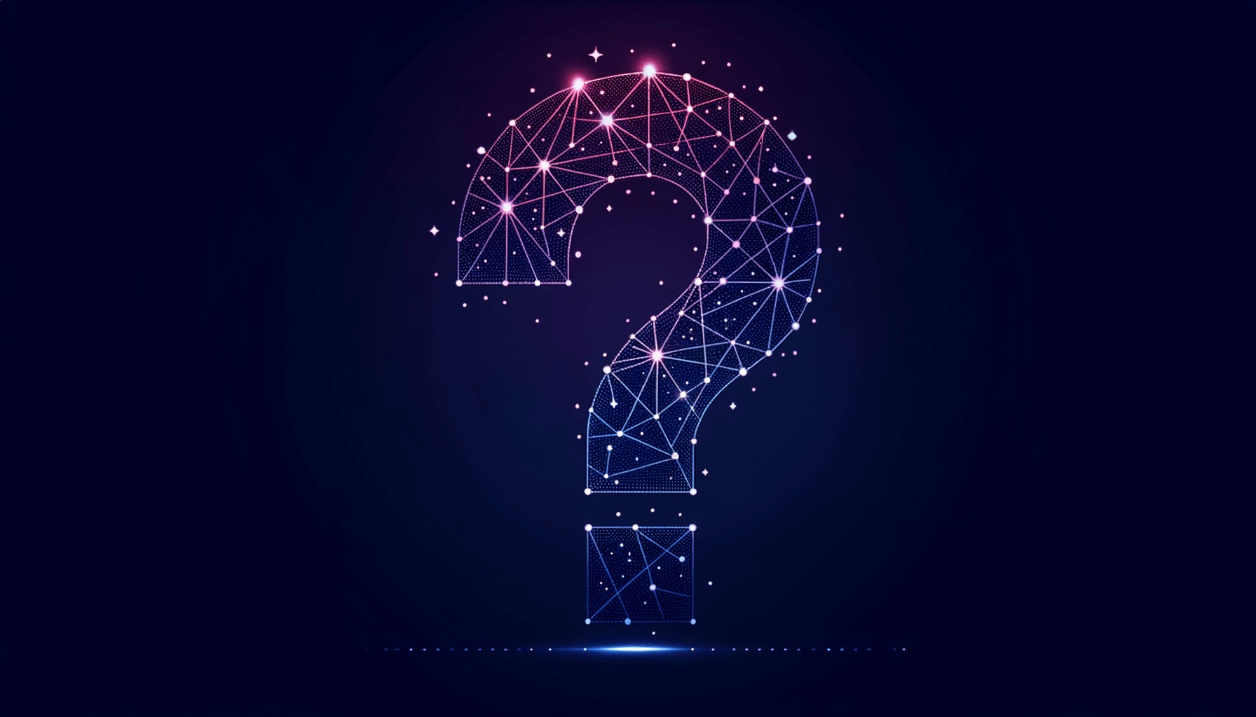 Stylized question mark icon made of connected network nodes representing frequently asked questions about Itinera