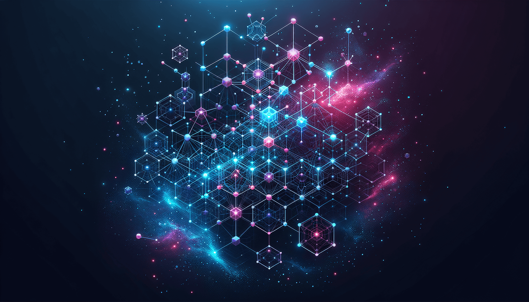 Complex hexagonal network structure representing Itinera's interconnected platform features and comprehensive skills assessment system